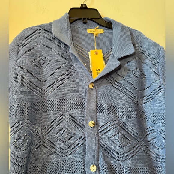 NWT Sandstone Blue Knitted Button Down Sweater Shirt Sz Medium - Picture 3 of 6